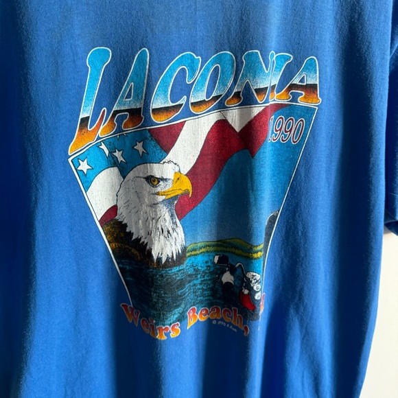 Vintage 1990s Laconia T Shirt Double Side Graphic Print Made in USA Size L - Picture 2 of 9